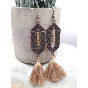 Boho Tassel Bronze Beaded Dangle Earrings